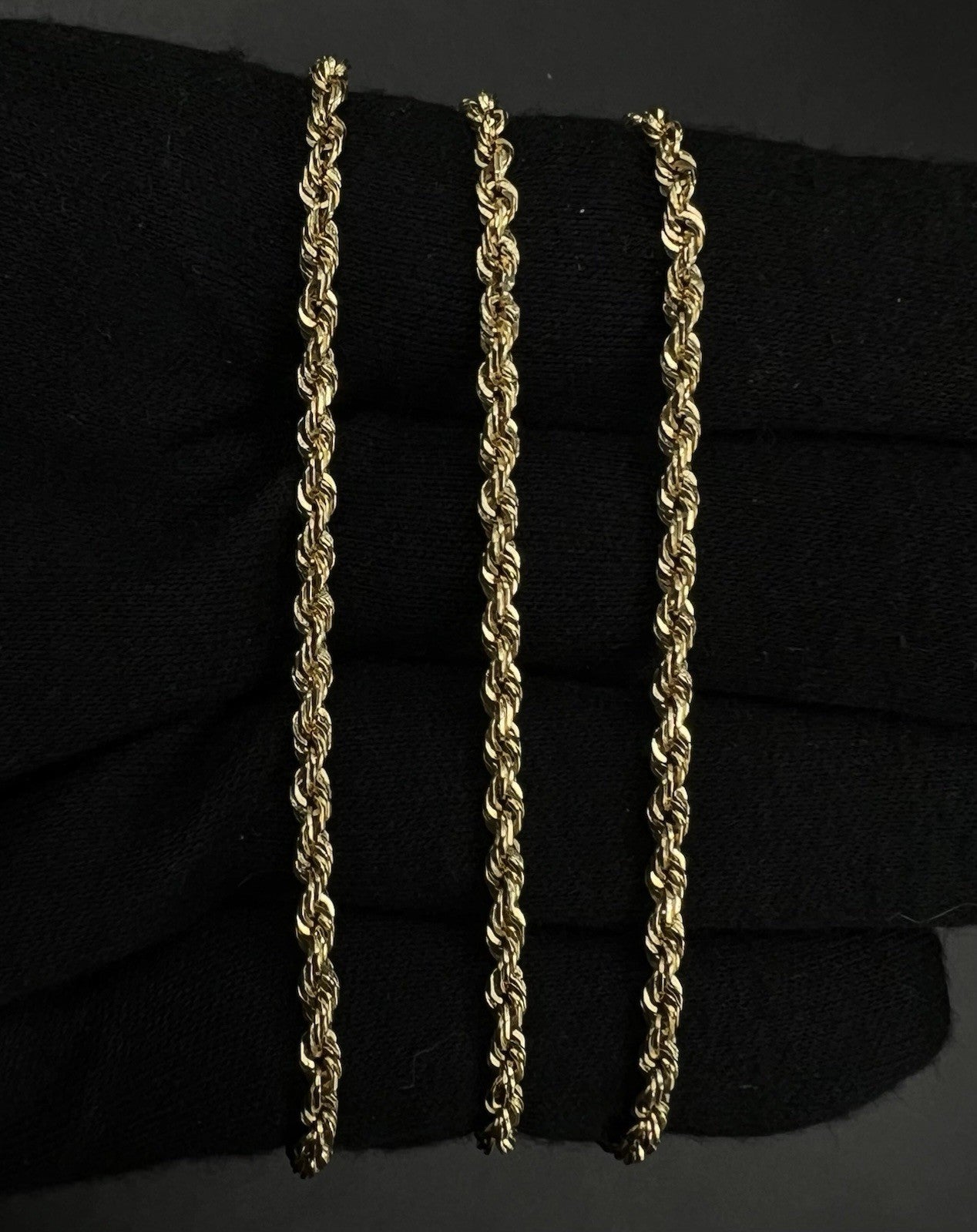 24.25” 14K Semi-Solid Yellow Gold Diamond Cut Rope Chain 12.76g | 2.8MM Bolivia