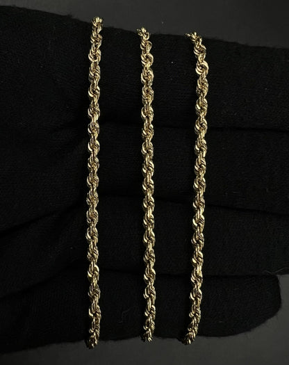 24.25” 14K Semi-Solid Yellow Gold Diamond Cut Rope Chain 12.76g | 2.8MM Bolivia