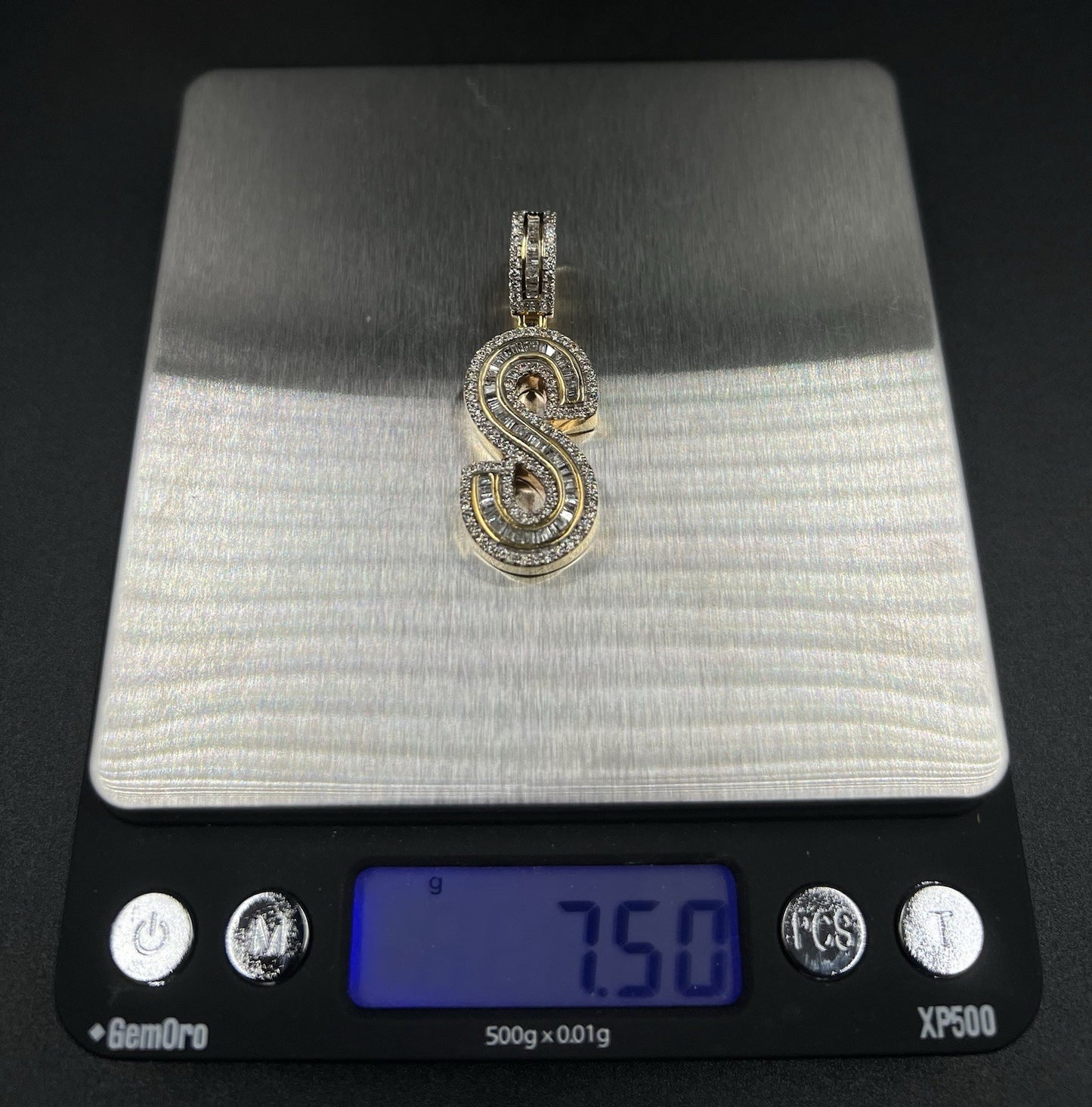 .64” x 1.75” 10K Semi-Solid Yellow Gold Natural Diamond S Pendant | ~2ct | 7.5g
