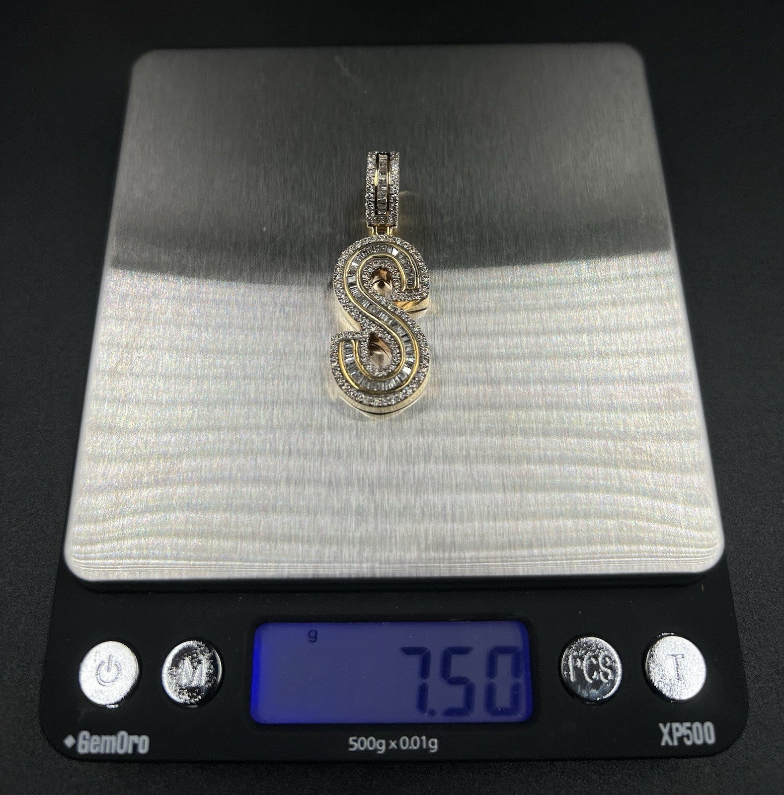 .64” x 1.75” 10K Semi-Solid Yellow Gold Natural Diamond S Pendant | ~2ct | 7.5g