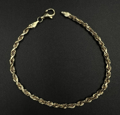8.5” 14K Solid Yellow Gold Diamond Cut Rope Bracelet | 9.2g | 3.7MM | Lobster |
