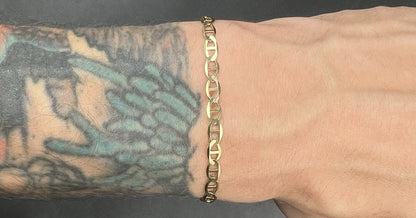 9” 10K Semi-Solid Yellow Gold Diamond Cut Anchor/Mariner Bracelet 3.66g | 4.2mm