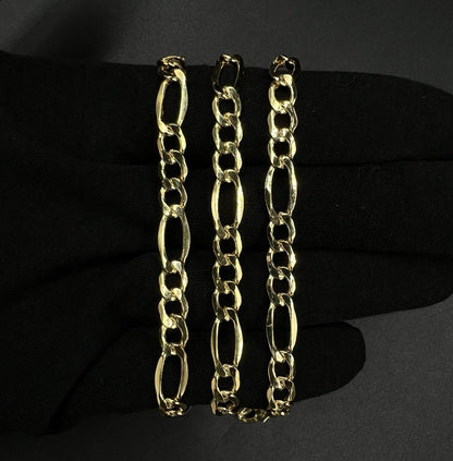 22” 14k Hollow Yellow Gold Diamond Cut Figaro Chain 10.74g | 7mm | Italy Lobster