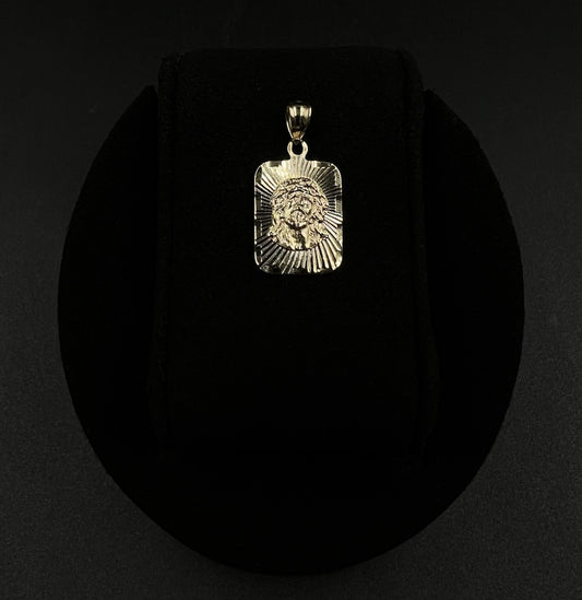 .53” x 1.05” 14K Solid Yellow Gold Diamond Cut Jesus Dog Tag Pendant 2.51g 3.5MM