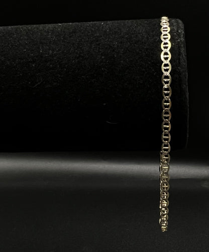 10.75” 14K Hollow Yellow Gold Diamond Cut Anchor/Mariner Anklet | 2.64g | 3.1MM