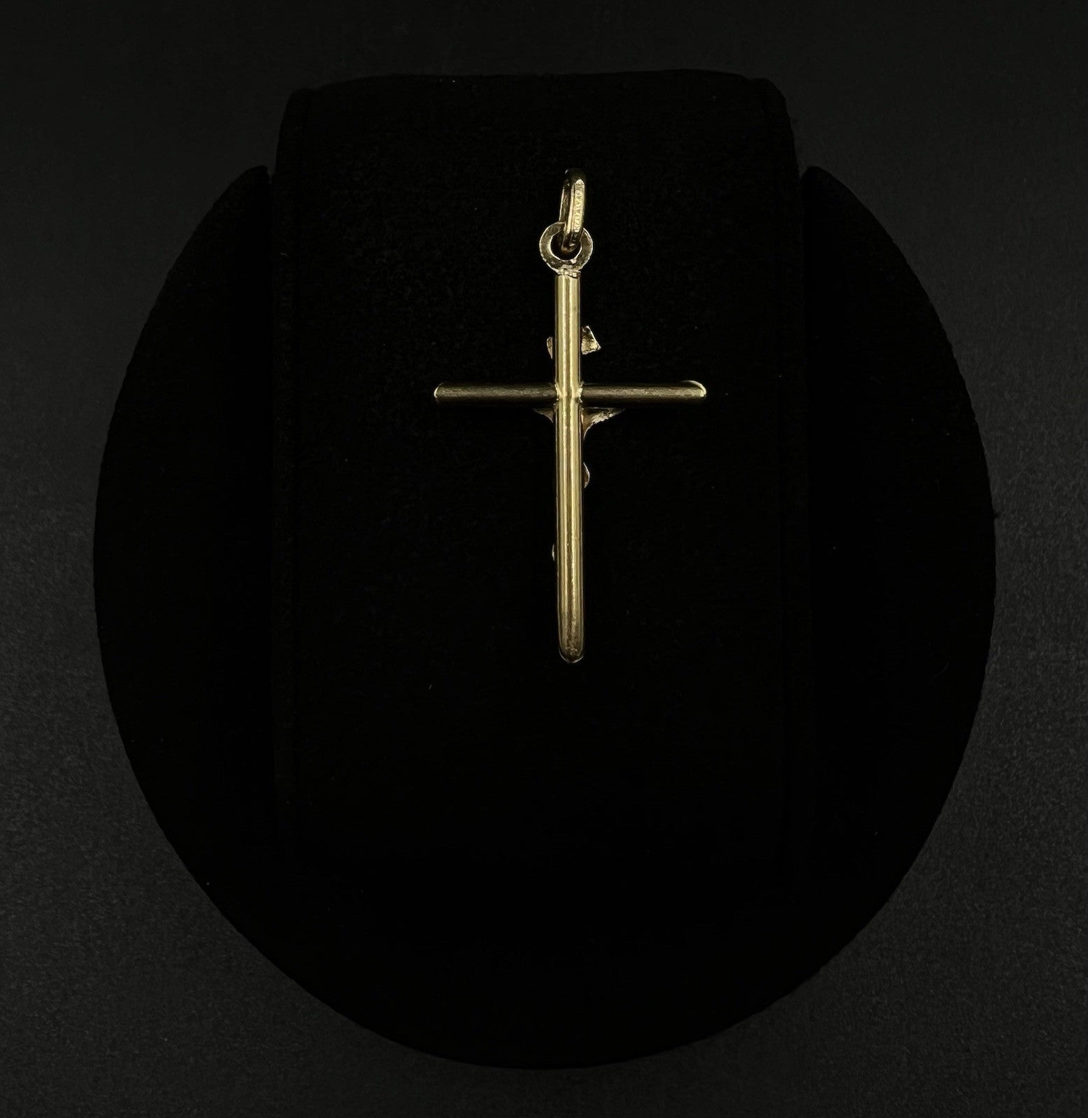 .8” x 1.5” 14K Hollow Yellow Gold Crucifix Pendant 1.71g 2.6 x 5.6mm Bail Italy
