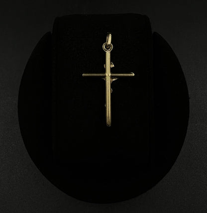 .8” x 1.5” 14K Hollow Yellow Gold Crucifix Pendant 1.71g 2.6 x 5.6mm Bail Italy
