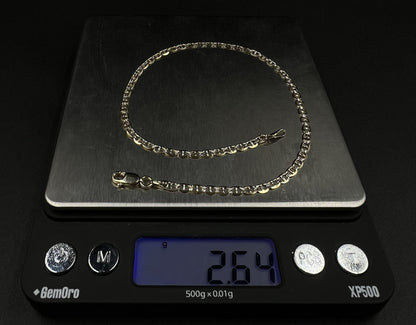 10.75” 14K Hollow Yellow Gold Diamond Cut Anchor/Mariner Anklet | 2.64g | 3.1MM
