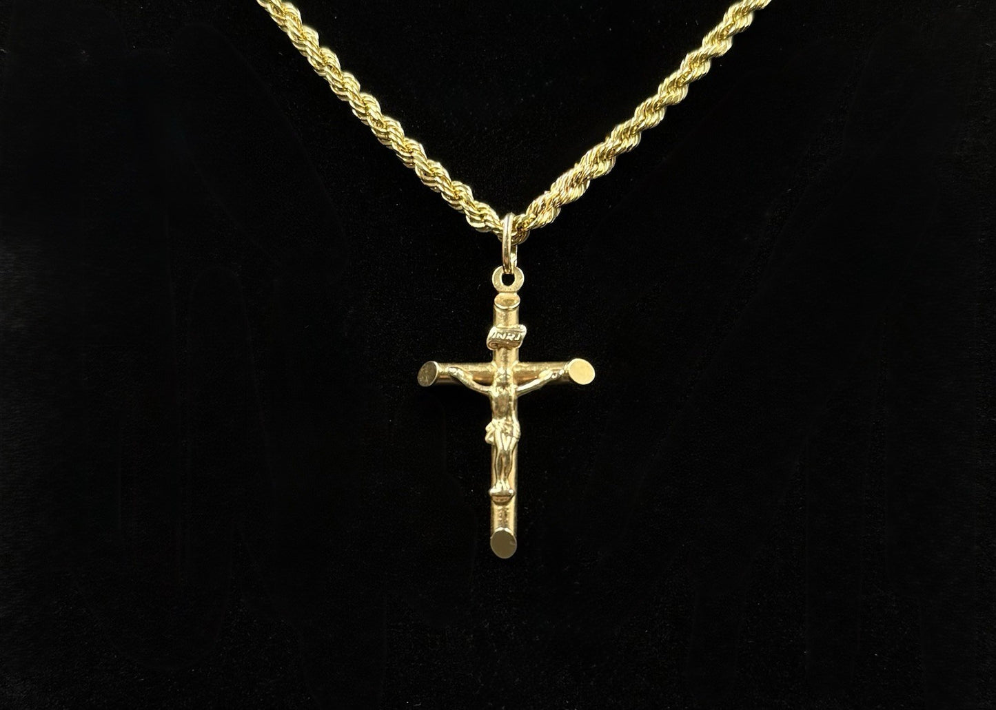 .83” x 1.6” 14k Hollow Yellow Gold Crucifix Pendant | 1.86g | 3.2mm x 6mm Bail