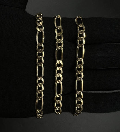 22.5” 10K Semi-Solid Yellow Gold Diamond Cut Figaro Chain | 15.26g | 6.8MM Italy