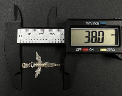 .93” x 1.5” 10K Solid Yellow Gold Natural Diamond Winged Dagger Pendant 3g 4.4MM
