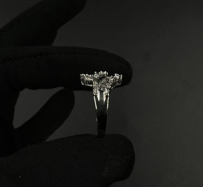 14K Solid White Gold Natural Diamond Baguette Round Cluster Ring Size 7.25 5.87g