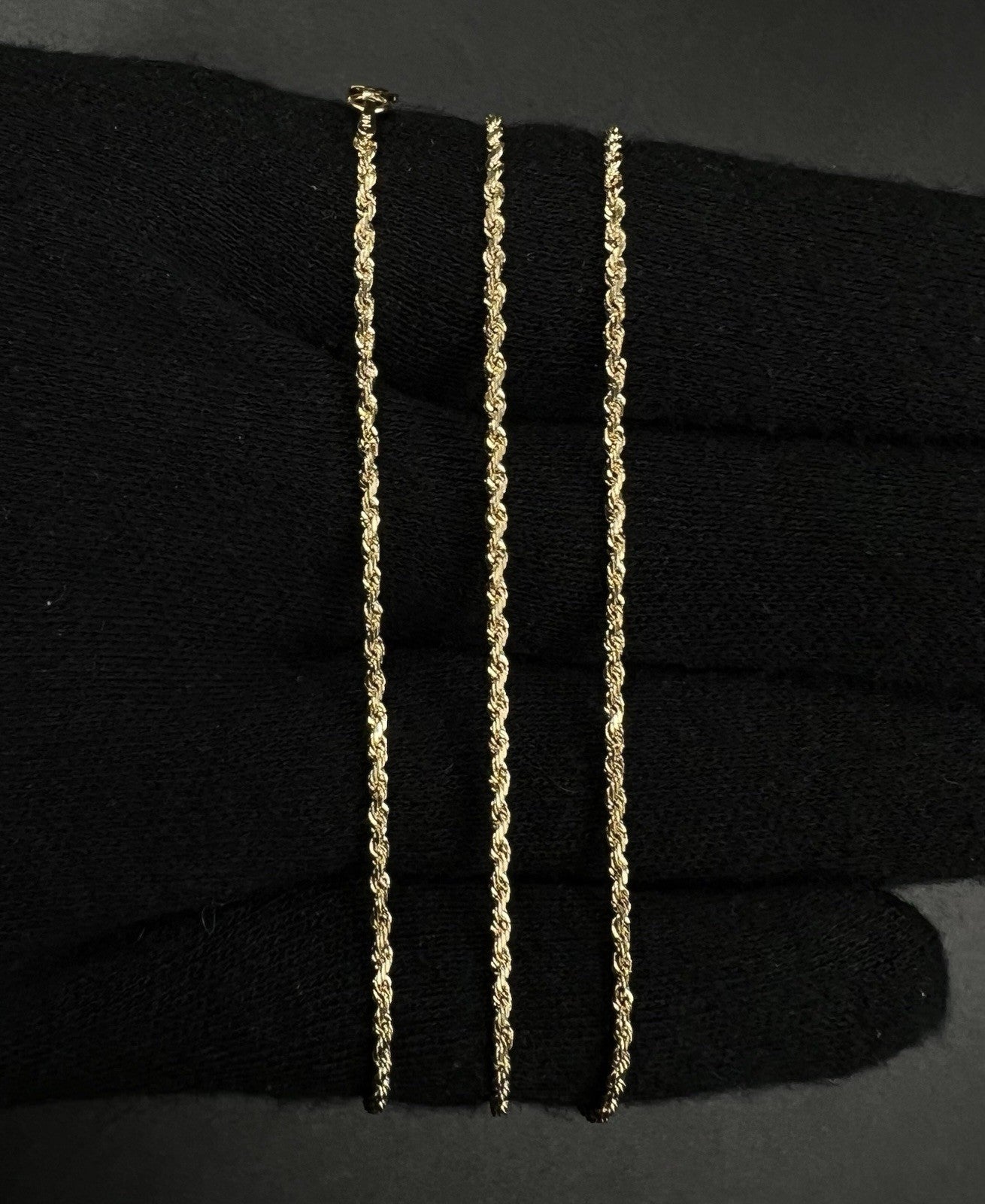 18” 14K Semi-Solid Yellow Gold Diamond Cut Rope Chain | 4.21g | 1.7MM | Lobster