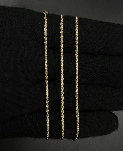 18” 14K Semi-Solid Yellow Gold Diamond Cut Rope Chain | 4.21g | 1.7MM | Lobster