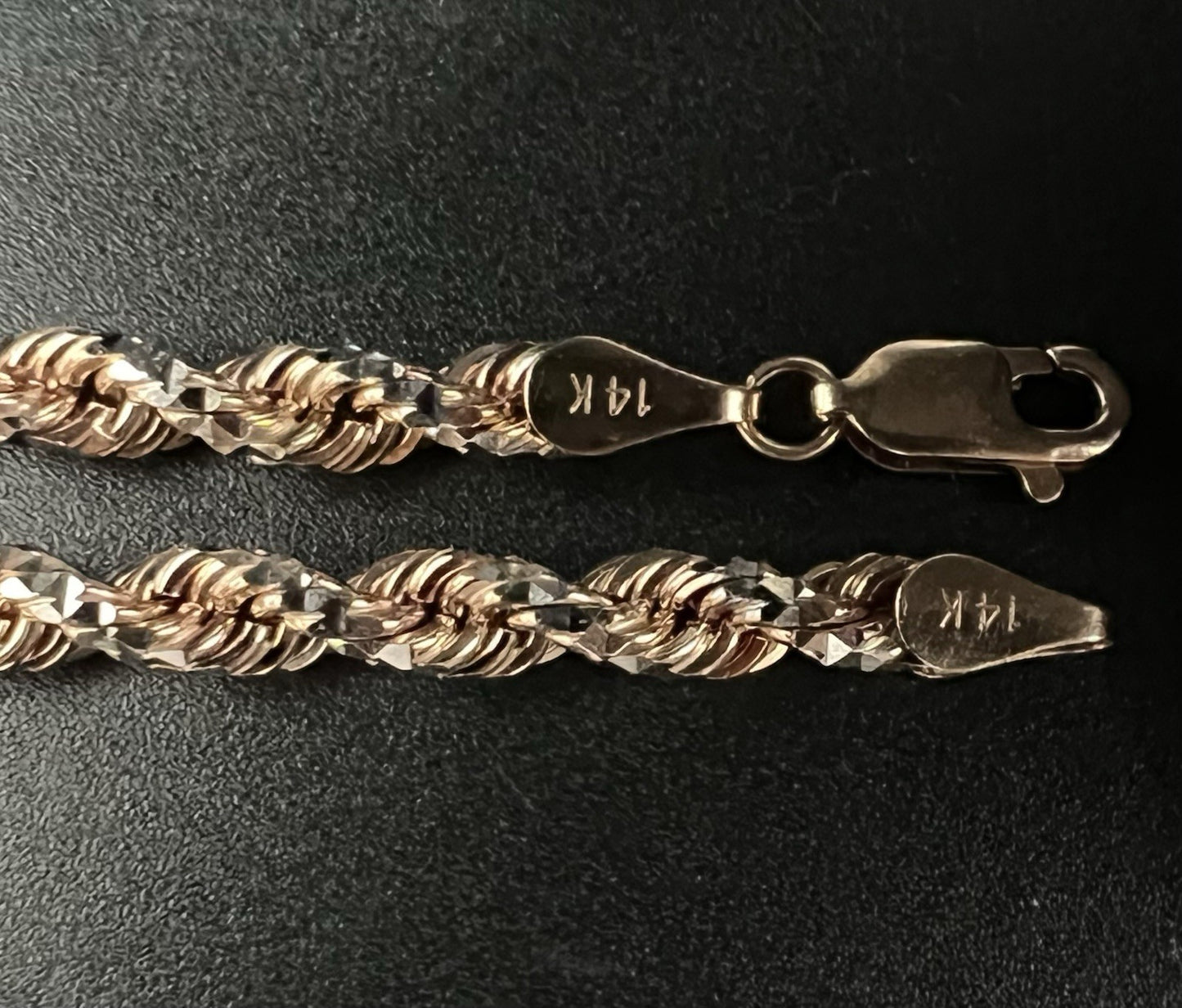 22” 14K Solid Rose Gold Two-Tone Diamond Cut Rope Chain 44.22g | 4.5mm | Lobster