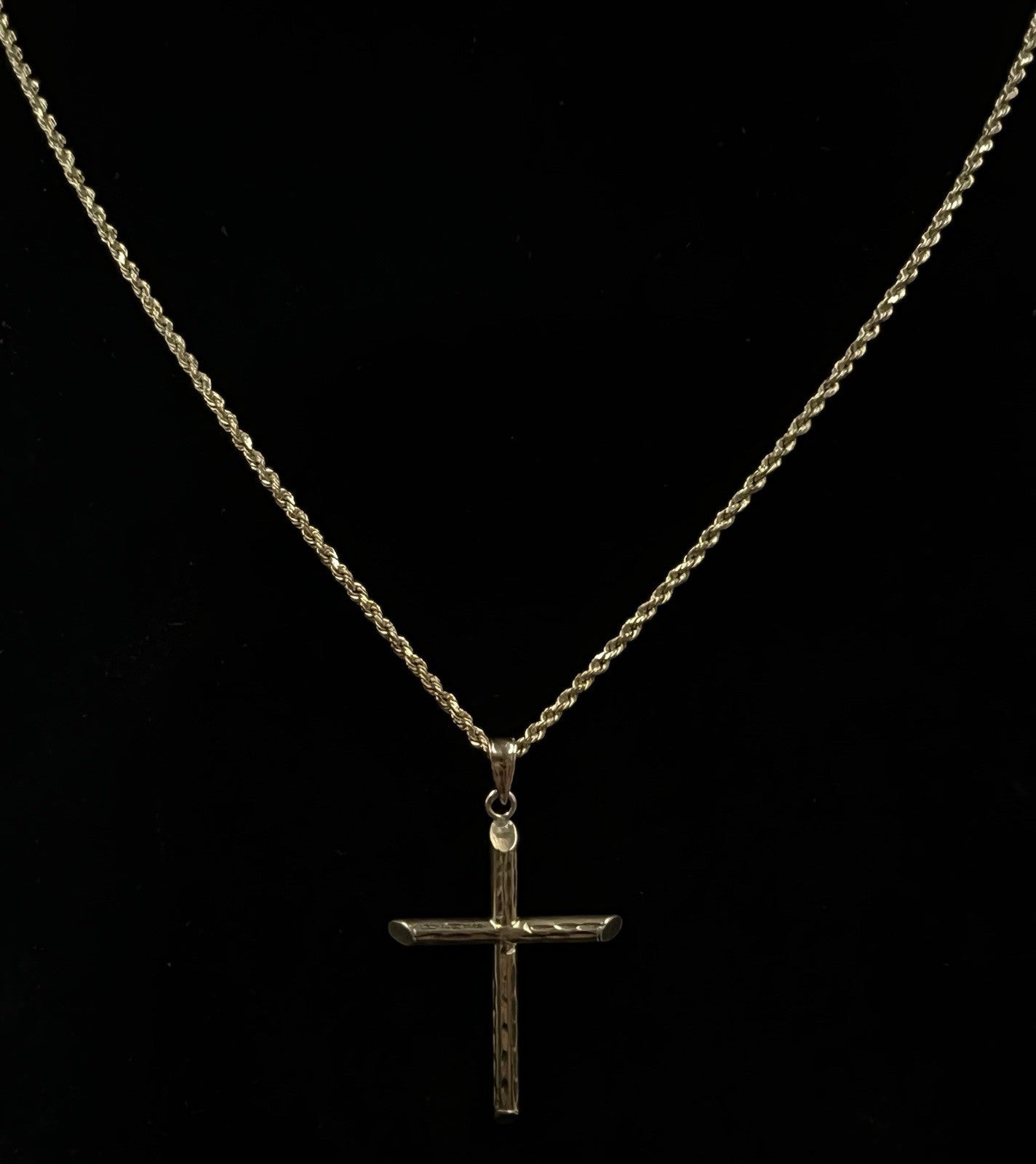 1.01” x 1.71” 10K Hollow Yellow Gold Diamond Cut Cross Pendant 1.66g Fits 2.5MM