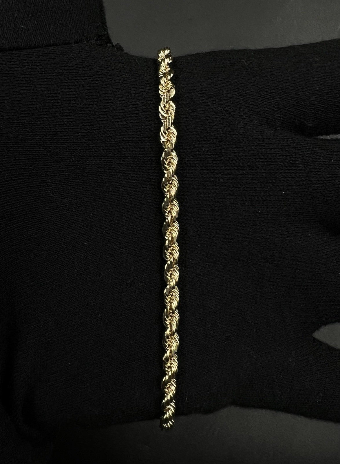 8” 10K Semi-Solid Yellow Gold Diamond Cut Rope Bracelet | 11g | 4.2MM | Lobster