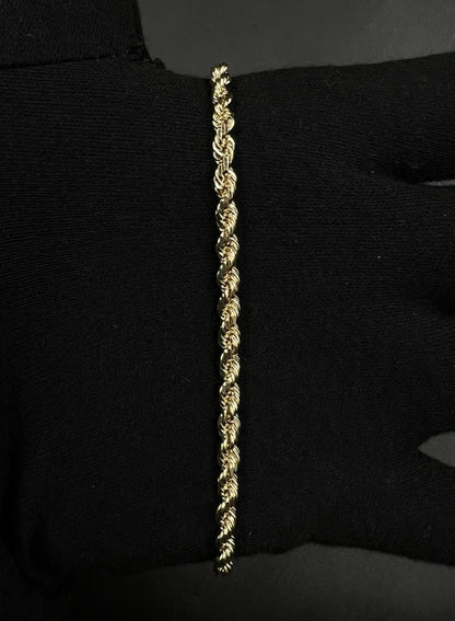 8” 10K Semi-Solid Yellow Gold Diamond Cut Rope Bracelet | 11g | 4.2MM | Lobster