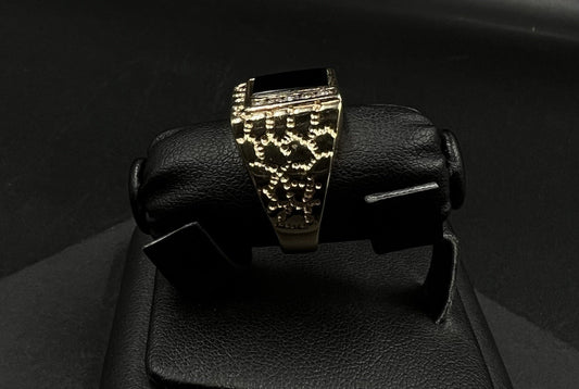 14K Solid Yellow Gold Natural Diamond Onyx Stone Nugget Ring | Size 9 | 9.51g |