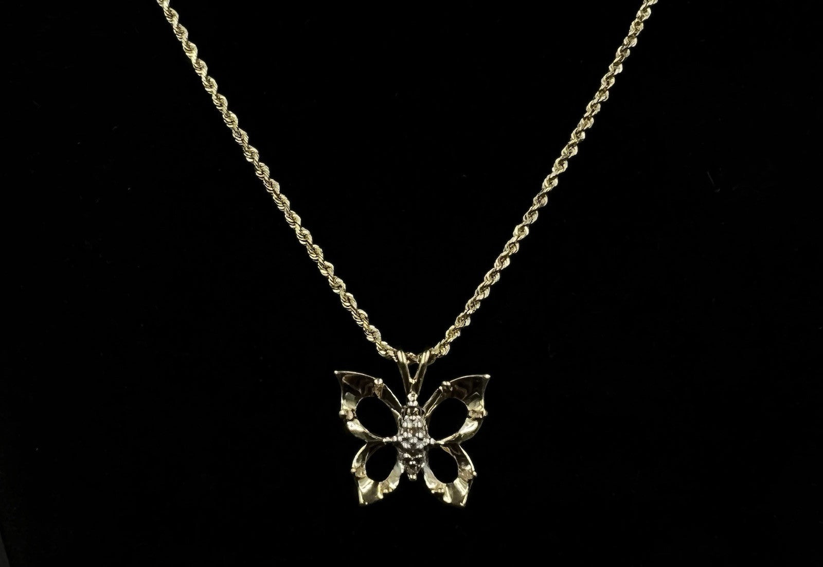 .68” x .7” 10K Solid Yellow Gold Lab Diamond Butterfly Pendant | 1.78g | 2.5MM |