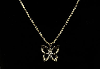 .68” x .7” 10K Solid Yellow Gold Lab Diamond Butterfly Pendant | 1.78g | 2.5MM |