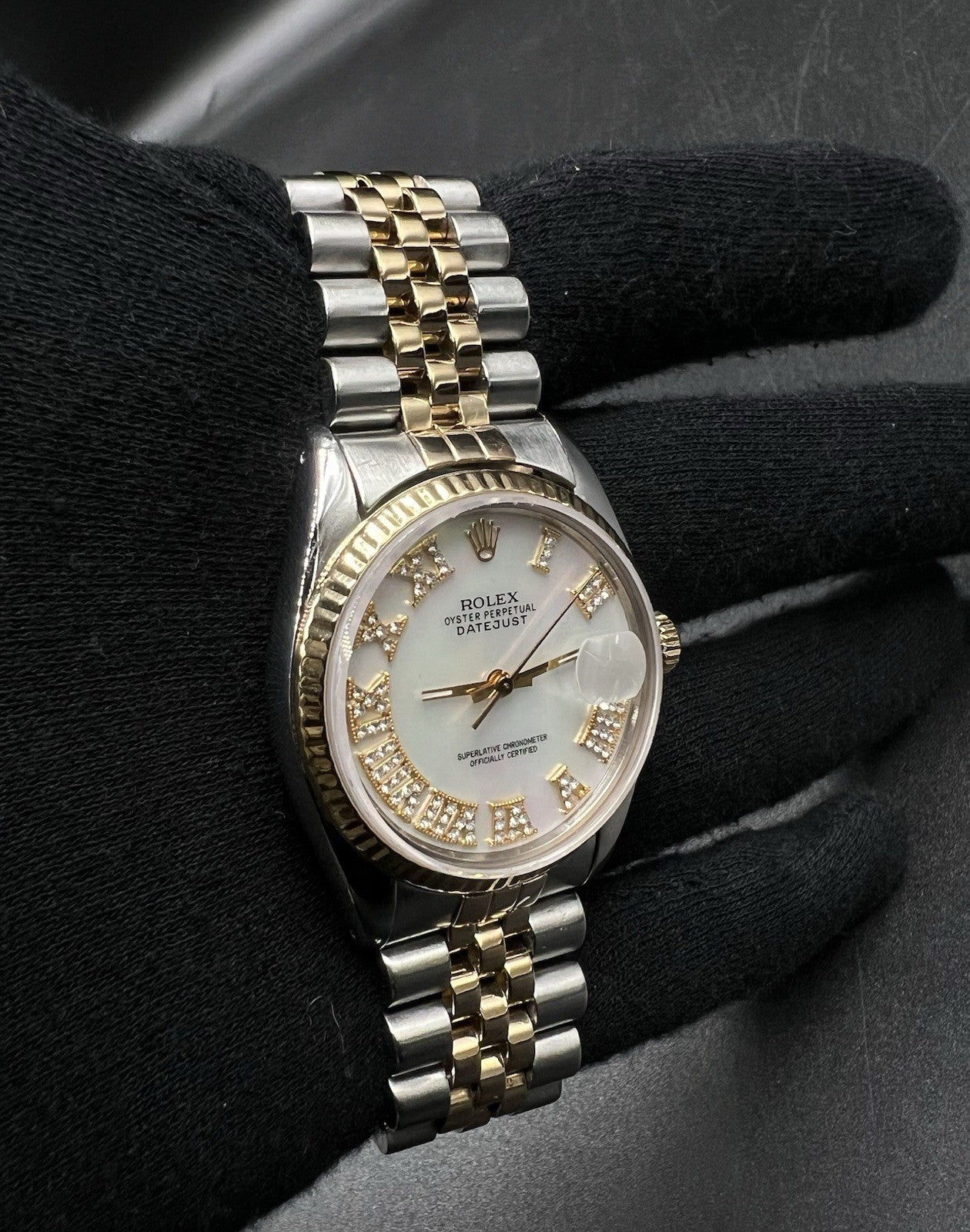 Rolex Datejust 16013 36mm Two Tone Jubilee MOP Diamond Roman Dial Quickset Watch