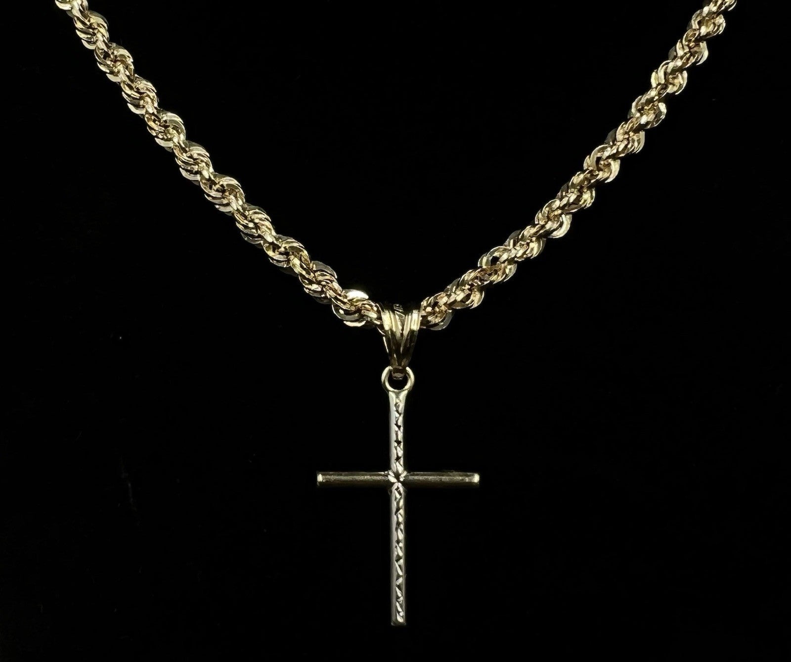 .67” x 1.32” 14K Hollow Two-Tone Gold Diamond Cut Cross Pendant .76g 4.5MM Bail