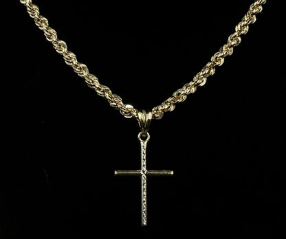 .67” x 1.32” 14K Hollow Two-Tone Gold Diamond Cut Cross Pendant .76g 4.5MM Bail
