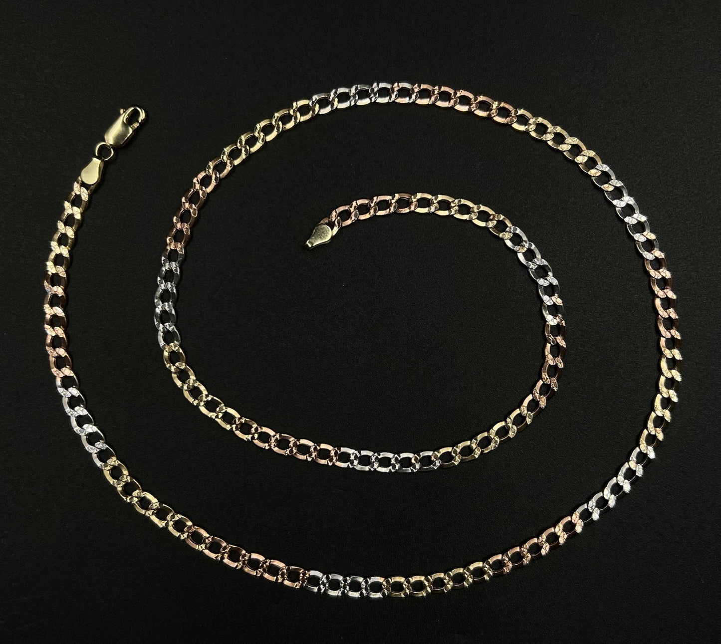 24” 10K Hollow Tri-Tone Gold Diamond Cut Cuban Chain | 10.34g | 4.9MM | Lobster