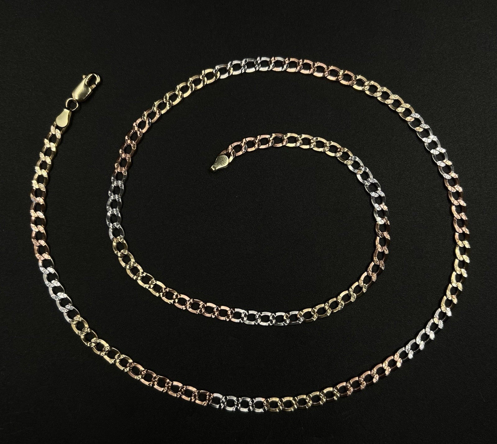 24” 10K Hollow Tri-Tone Gold Diamond Cut Cuban Chain | 10.34g | 4.9MM | Lobster