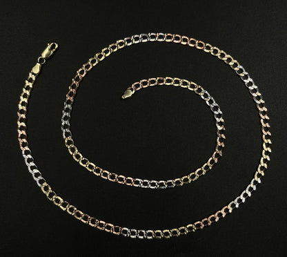 24” 10K Hollow Tri-Tone Gold Diamond Cut Cuban Chain | 10.34g | 4.9MM | Lobster
