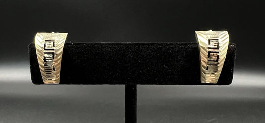 14K Semi-Solid Yellow Gold Diamond Cut Greek Key Earrings | 1.7g | 9.5MM