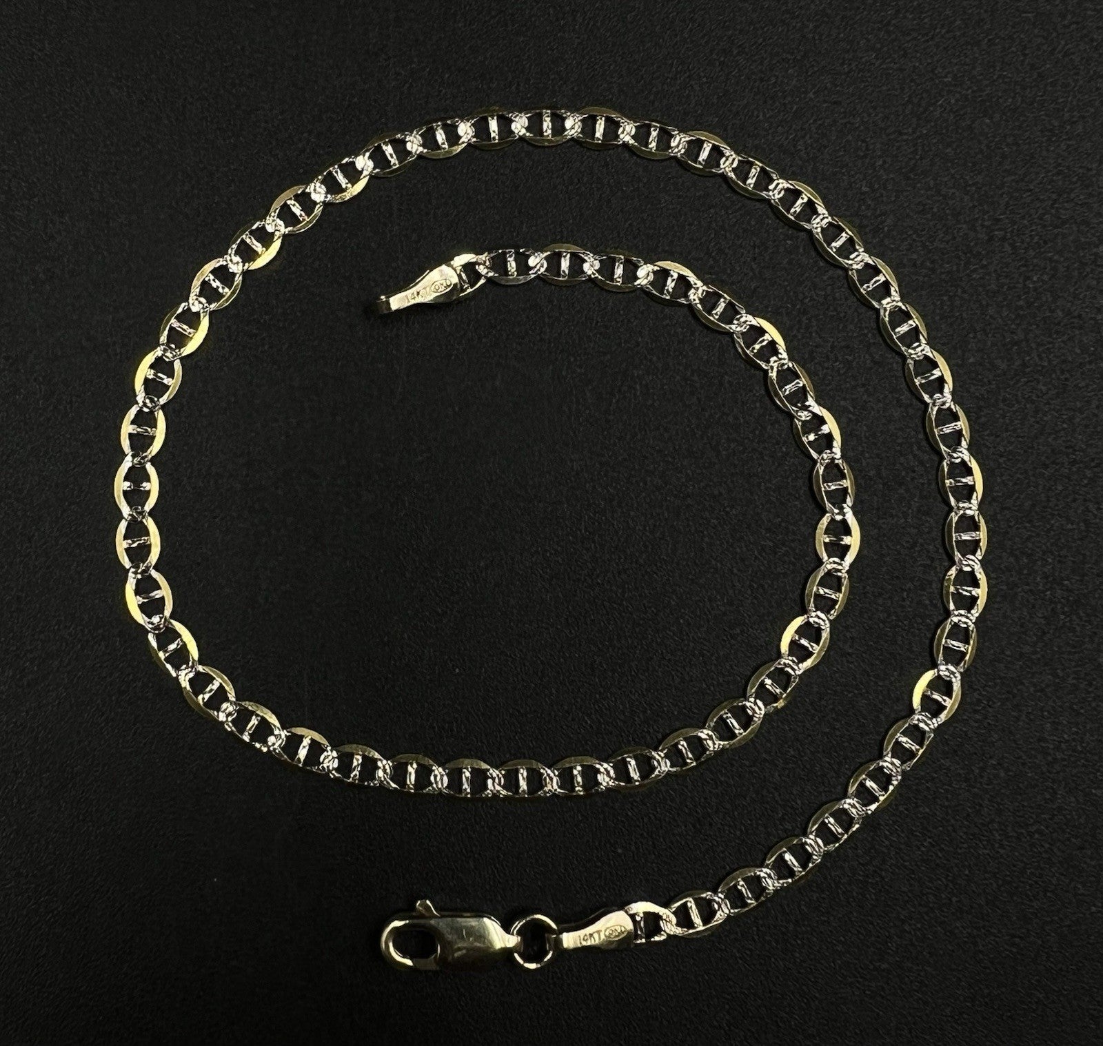 10.75” 14K Hollow Yellow Gold Diamond Cut Anchor/Mariner Anklet | 2.75g | 3.1MM