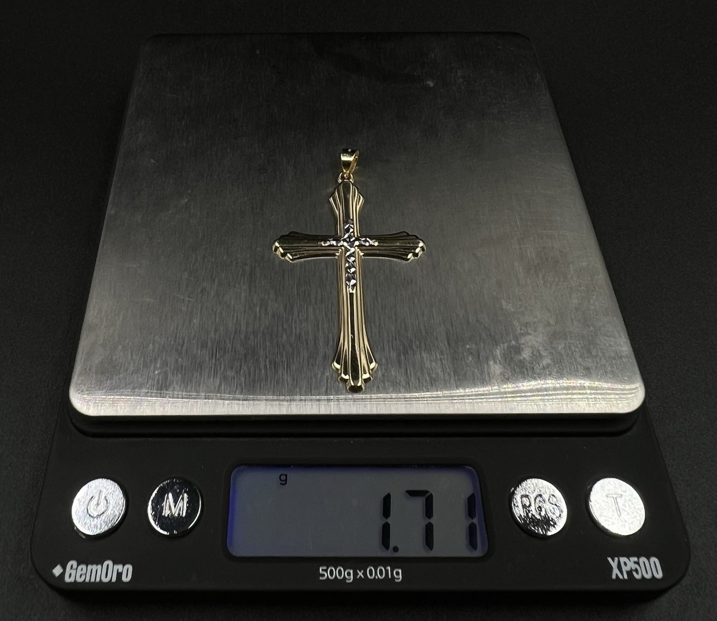 1.19” x 1.95” 10K Hollow Two-Tone Gold Diamond Cut Cross Pendant | 1.71g | 4mm |