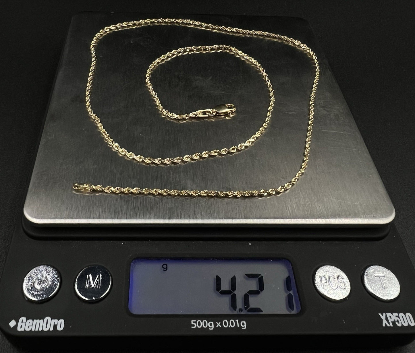 18” 14K Semi-Solid Yellow Gold Diamond Cut Rope Chain | 4.21g | 1.7MM | Lobster