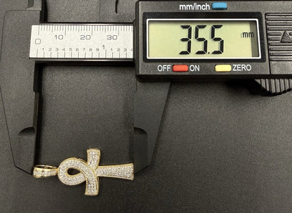 .6” x 1.4” 10k Semi Solid Yellow Gold Natural Diamond Ankh Pendant | 3.34g |