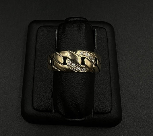 14K Solid Yellow Gold Natural Diamond Cuban Link Ring Size 12 | 6.24g I Clarity