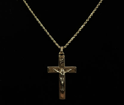 .85” x 1.4” 14K Hollow Two-Tone Gold Crucifix Pendant | 1.66g | 2.5MM Bail |