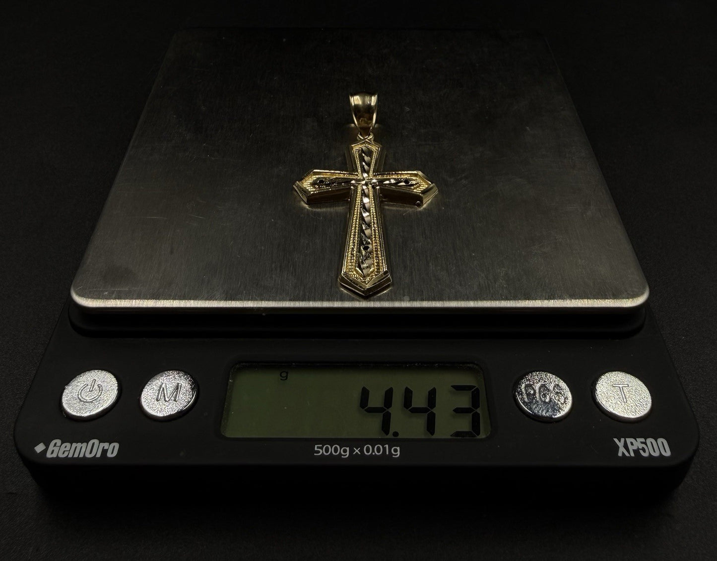 1.13” 10k Semi Solid Yellow Gold Diamond-Cut Cross Pendant | 4.43g | 7mm Bail |