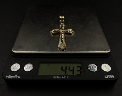 1.13” 10k Semi Solid Yellow Gold Diamond-Cut Cross Pendant | 4.43g | 7mm Bail |