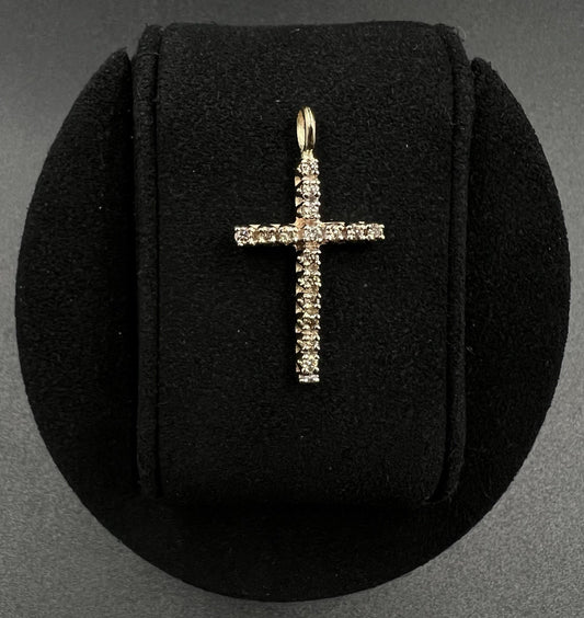 .72” x 1.34” 10K Hollow Yellow Gold Natural Diamond Cross Pendant .1ct | 2.48g