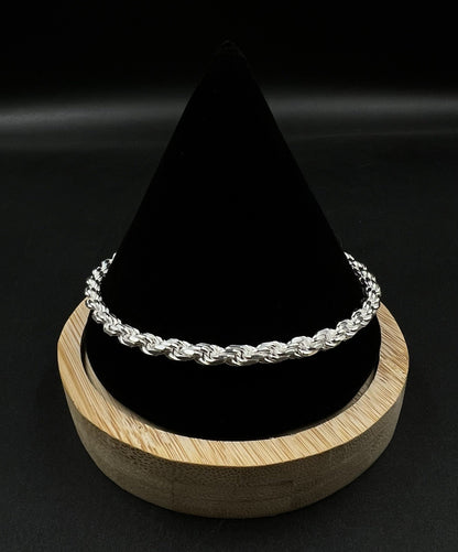 9” 925 Solid Sterling Silver Diamond Cut Rope Bracelet | 17.15g | 4.8mm | Italy
