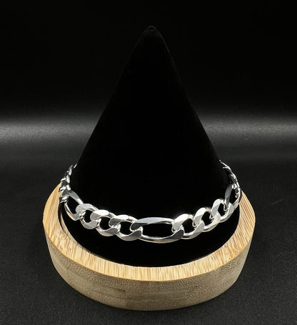 9” 925 Solid Sterling Silver Diamond Cut Figaro Bracelet 25.07g | 9.2mm | Italy
