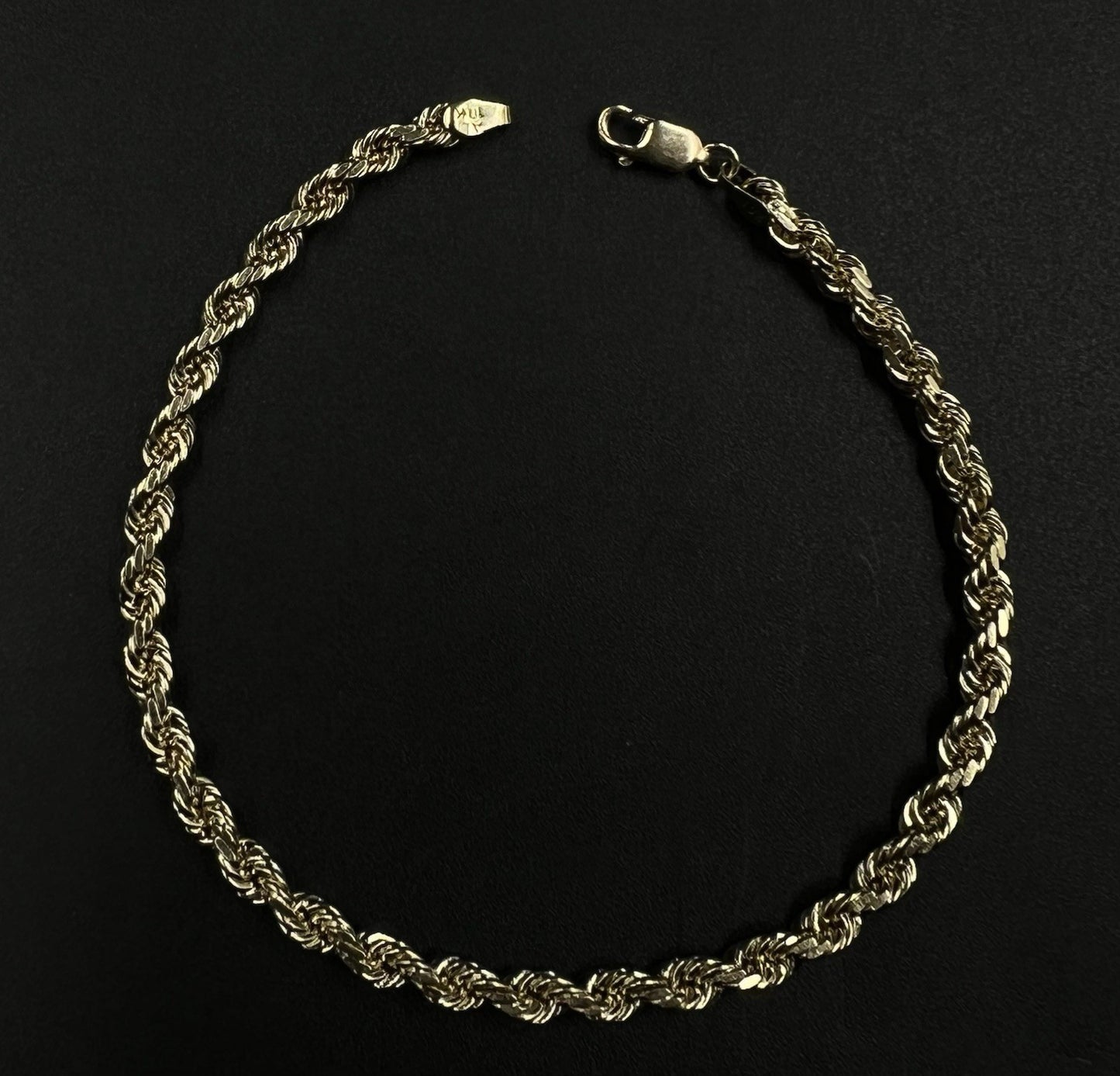 8” 10K Semi-Solid Yellow Gold Diamond Cut Rope Bracelet | 11g | 4.2MM | Lobster