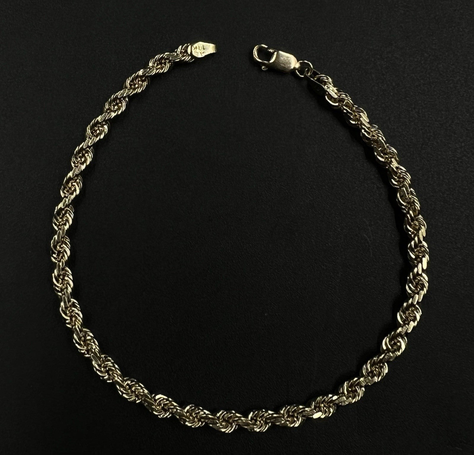 8” 10K Semi-Solid Yellow Gold Diamond Cut Rope Bracelet | 11g | 4.2MM | Lobster