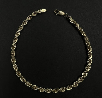 8” 10K Semi-Solid Yellow Gold Diamond Cut Rope Bracelet | 11g | 4.2MM | Lobster