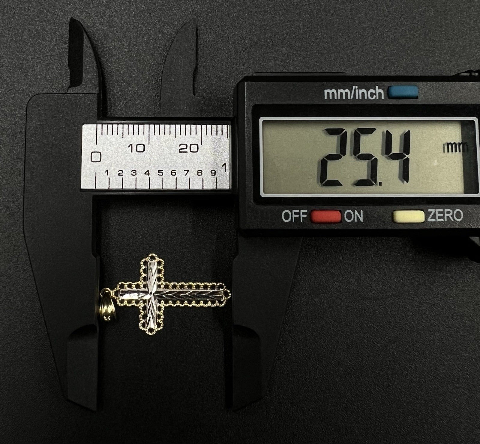 .61” x 1” 14K Semi-Solid Two-Tone Gold Diamond Cut Cross Pendant 1.07g 3MM Bail