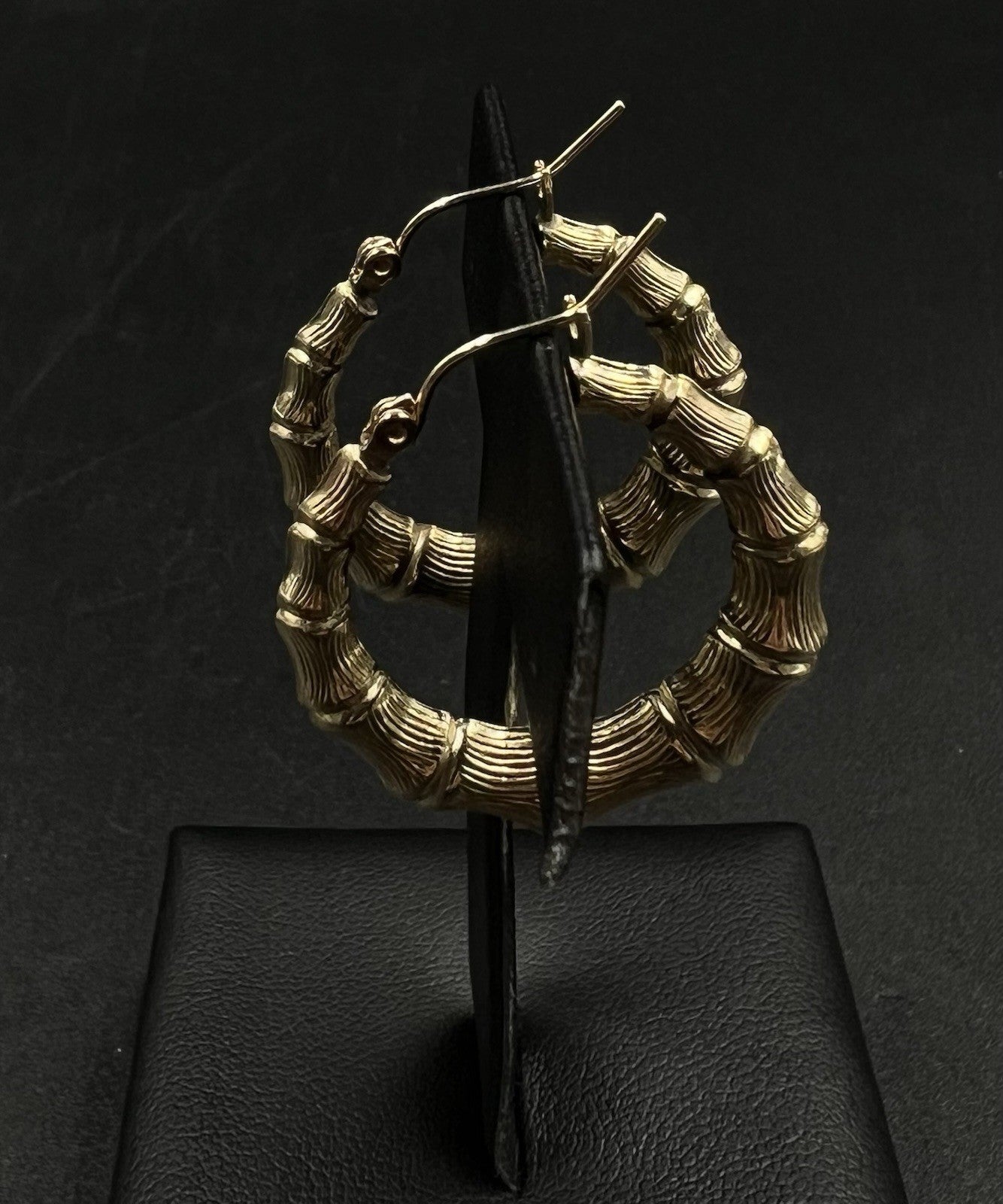 1.1” 10K Hollow Yellow Gold Bamboo Hoop Earrings | 3g | 5MM Thick |