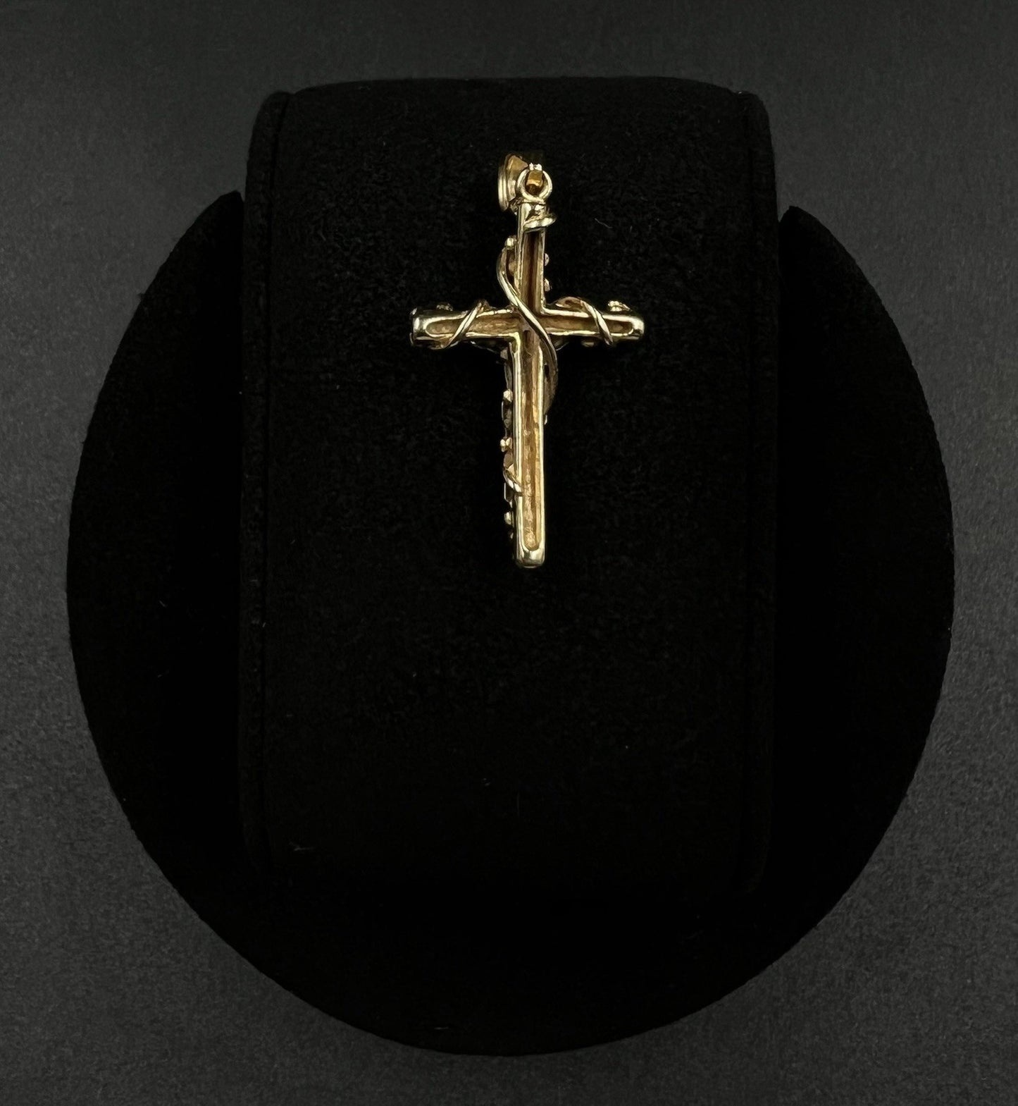 .7” x 1.4” 14K Solid Two-Tone Gold Fancy Crucifix Pendant | 3.07g | 3.6mm Bail |