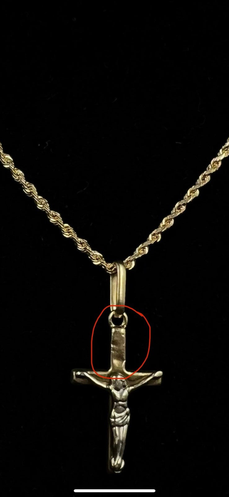 1.12” x .5” 14K Semi-Solid Two-Tone Gold Cross Pendant | .75g | 2.3MM Bail |